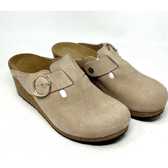 Birkenstock Papillio Fanny Ring Buckle Brown Sand Wedge Clog Mules Size 10 NEW - Picture 5 of 10